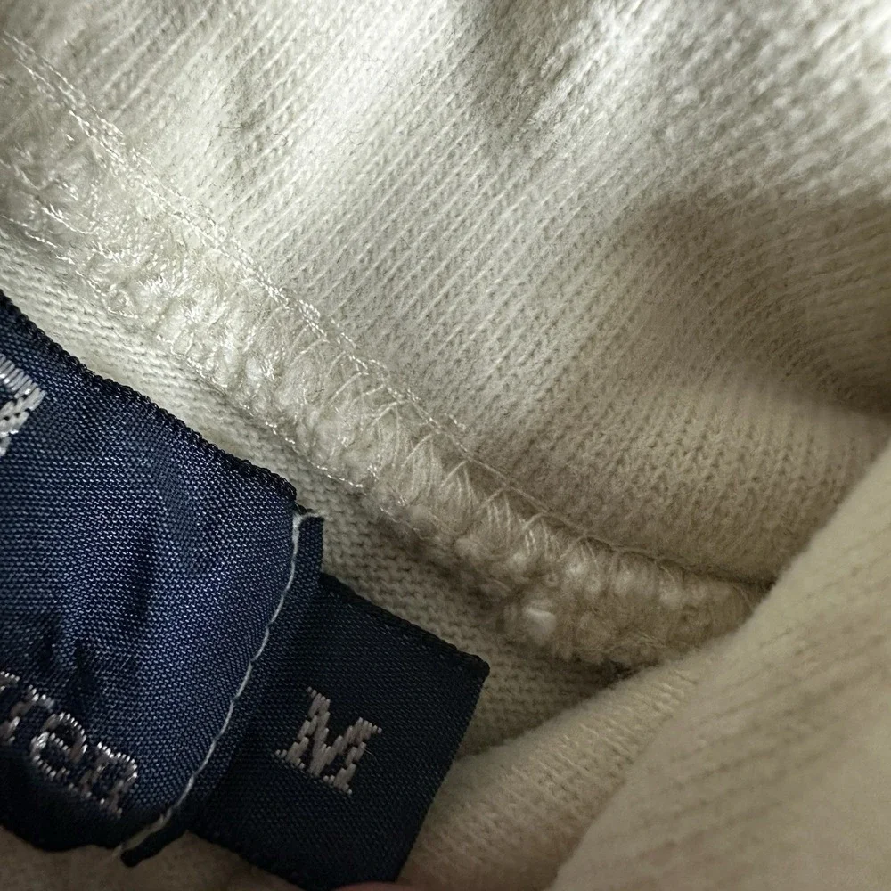 Polo Ralph Lauren Hoodie Mens Medium Cream Elbow Patch Rugby Cotton Knit Pockets